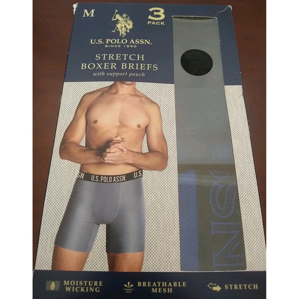 Us Polo Assn. Stretch Boxer Briefs 3 Pack Men Sz Medium Breathable Mesh